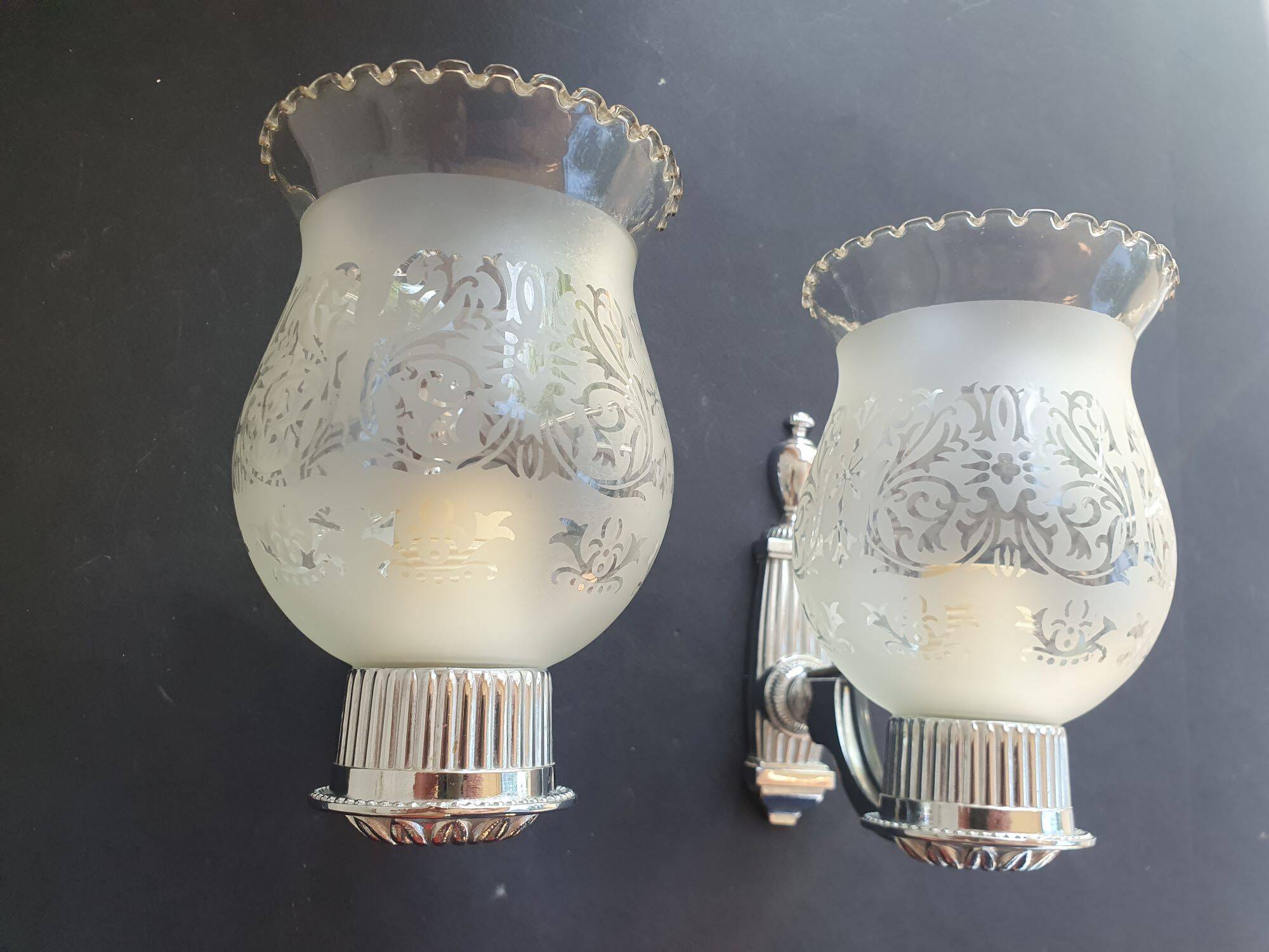 Pair of chrome wall sconces vintage bathroom