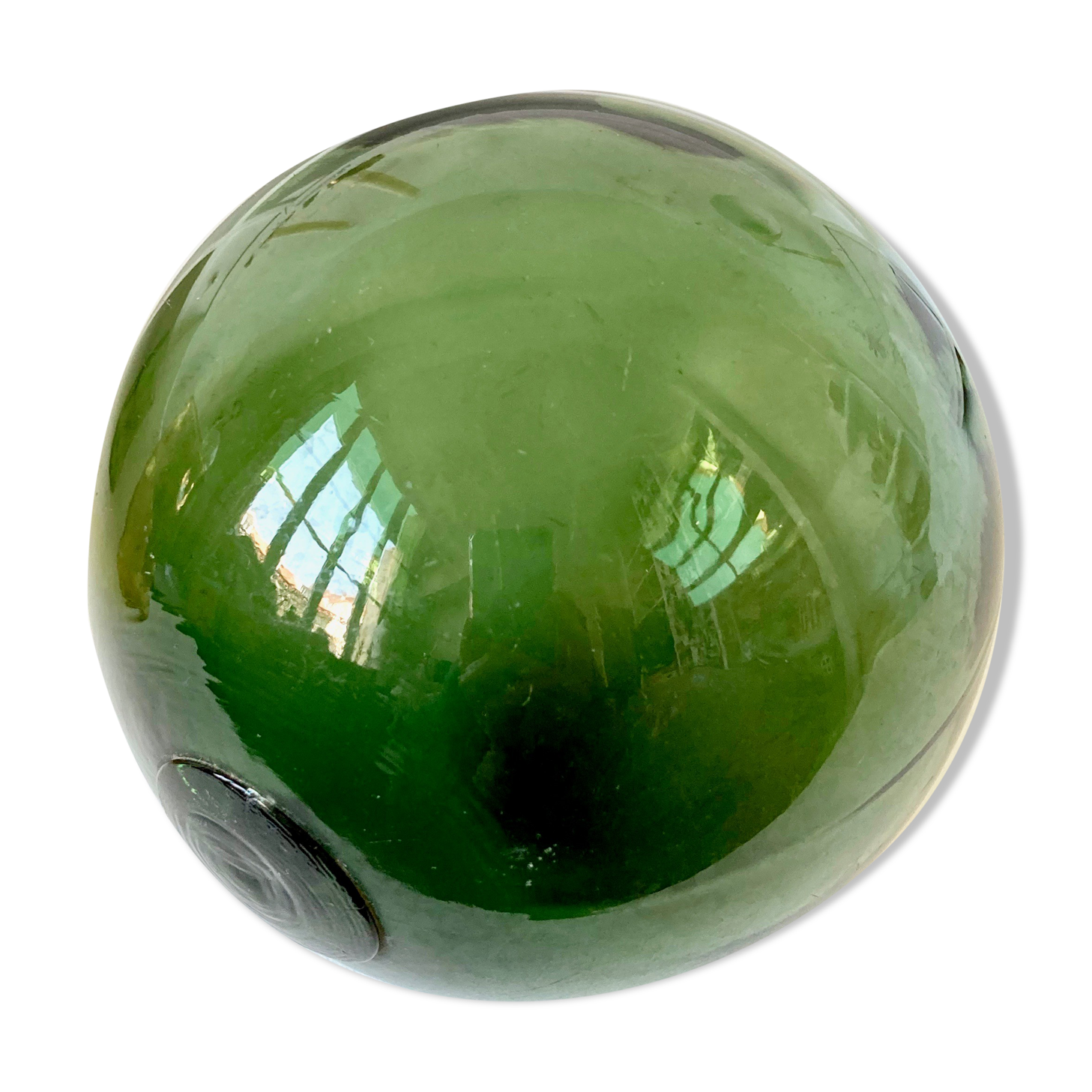 Green blown glass ball, old fishing float