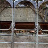 6 chaises pliantes en Plexiglas fumé et métal chrome Chaisor 1970