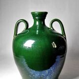 Large vintage oil jar from the 50s-60s, green terracotta, Portugal