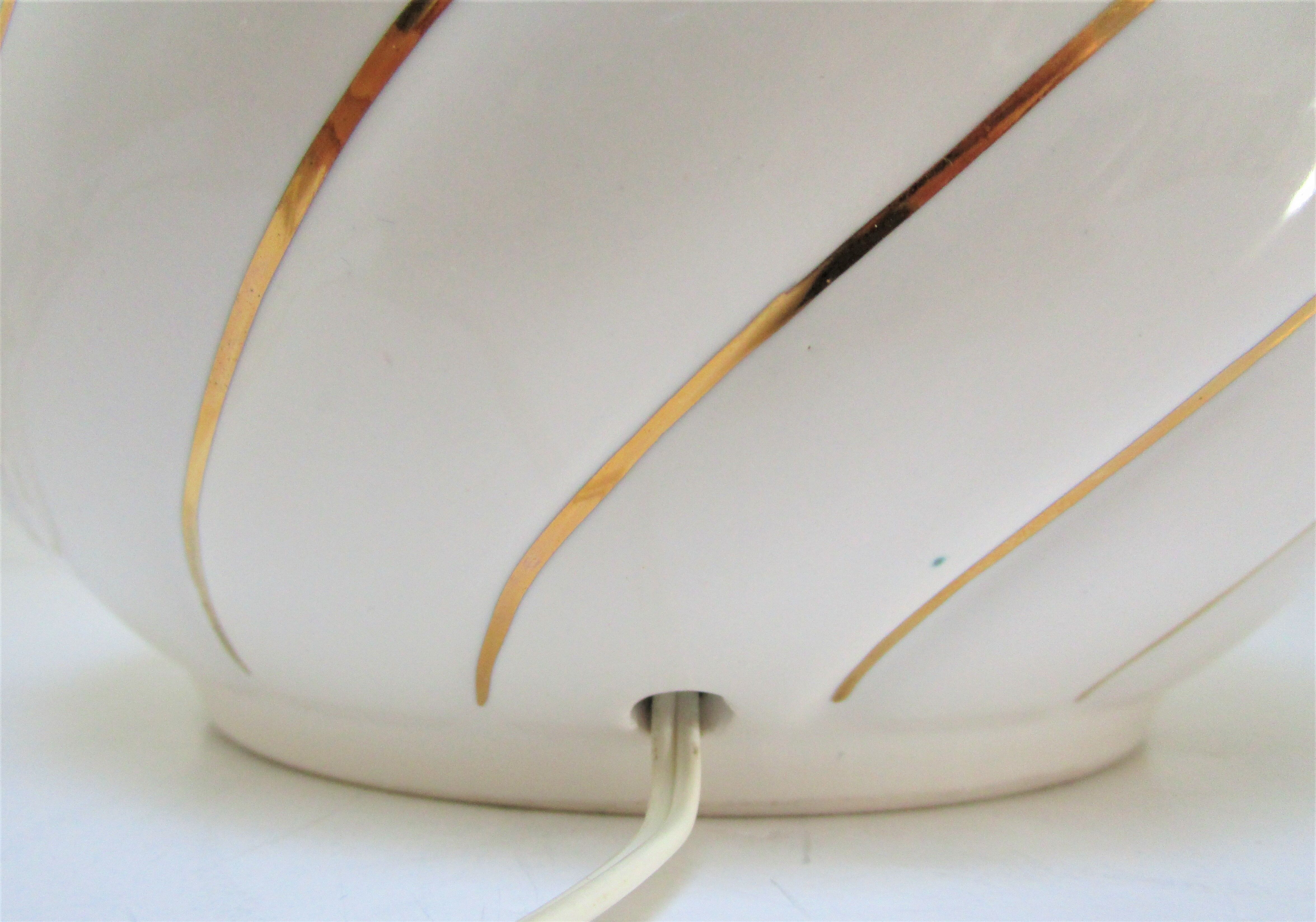 Ceramic lamp foot white and gold Italian design 80s