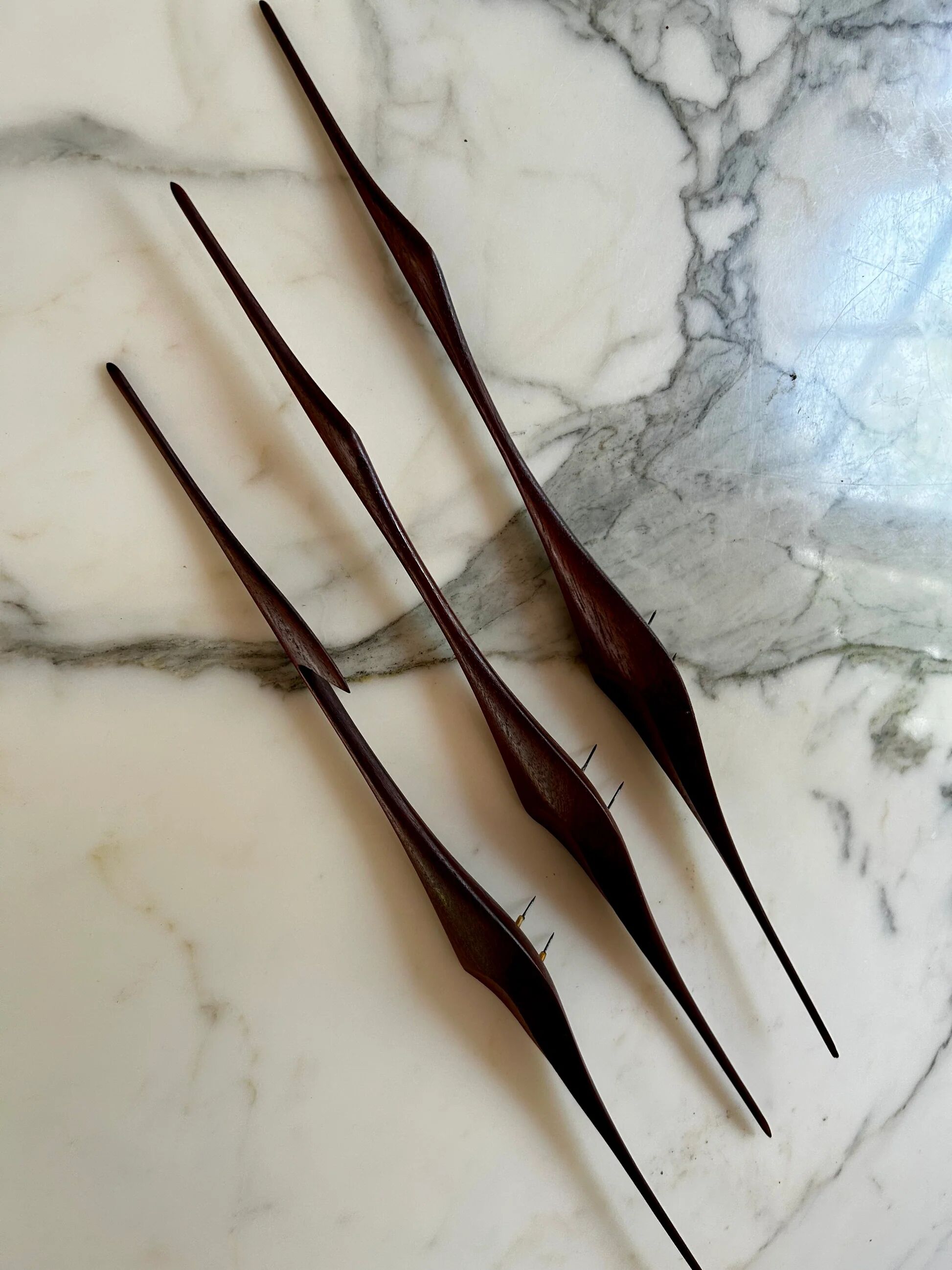 Set of 3 teak wall mounted cranes, Scandinavian modern, Denmark, 1960s