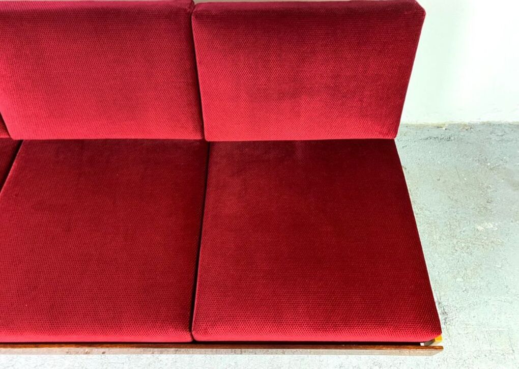 Daybed in beech and red fabric by jitona, vintage czech 1970s
