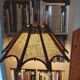 Scandinavian rattan hanging lamp, wood and vintage fabric