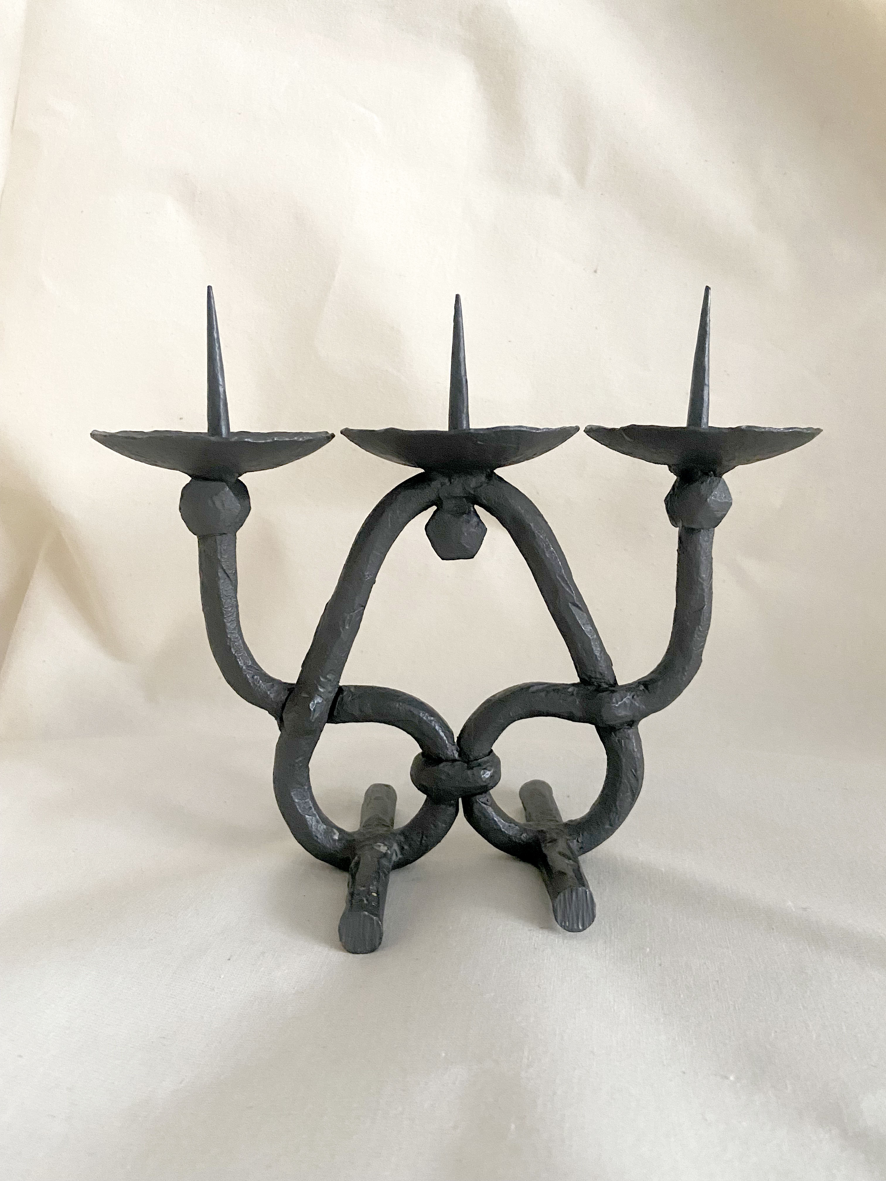 Brutalist beaten iron chandelier