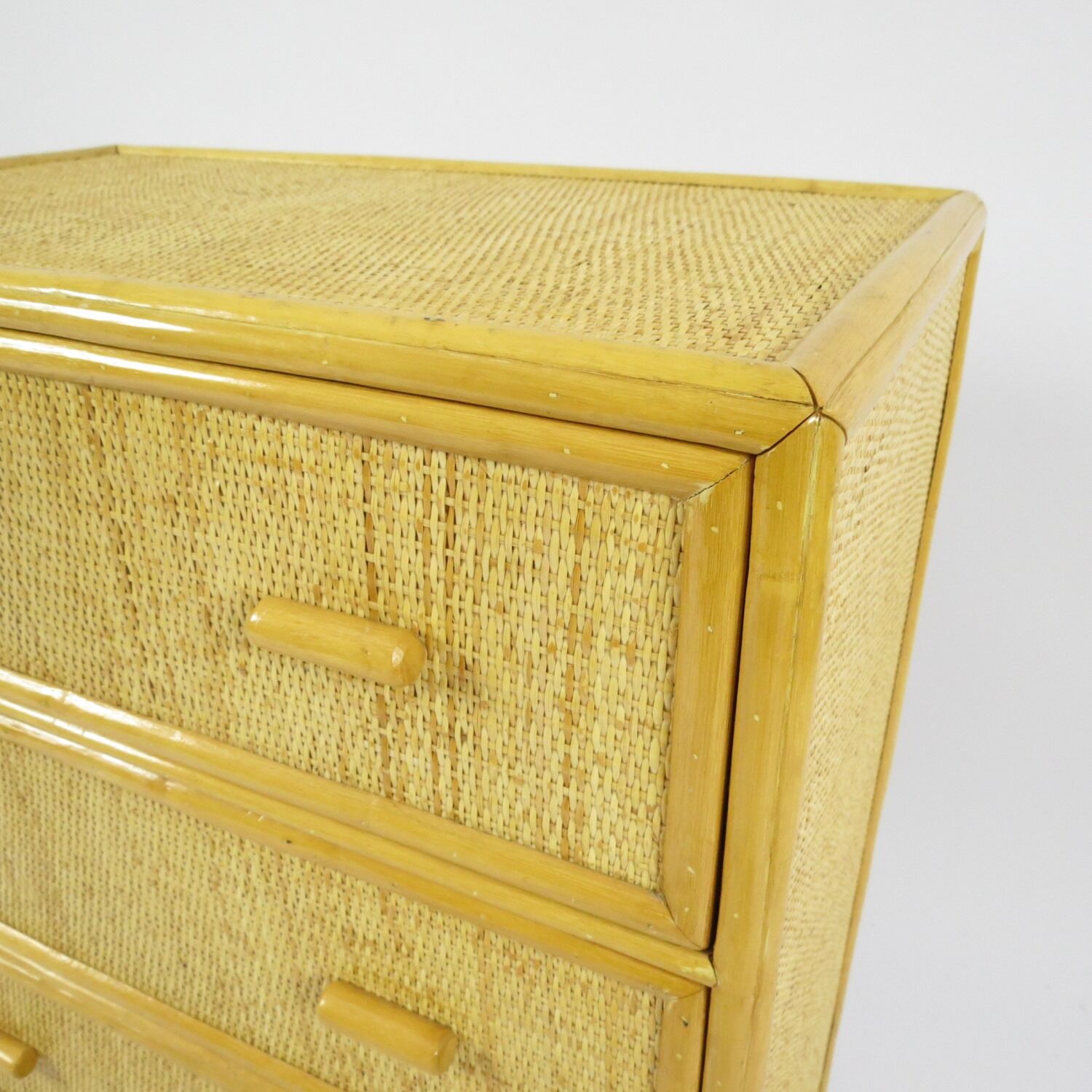 Bamboo and rattan vintage chest of drawers, 1970s