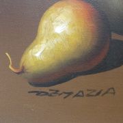 Painting OIL ON CANVAS Still life, BY MAZIA Violet, pears apples kitchen, wooden frame