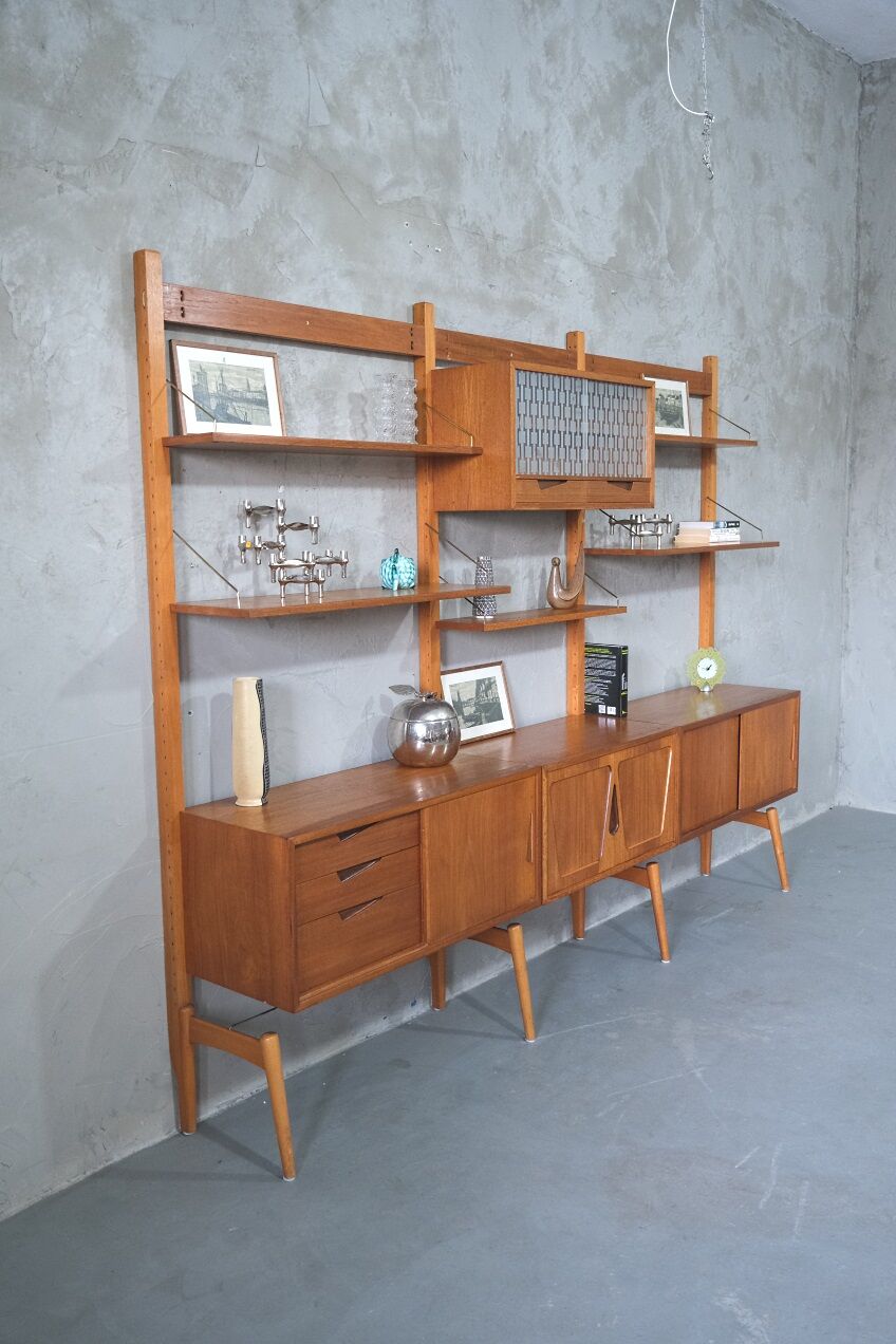 Mid-Century Modular Free Standing  Teak Wall Unit by Kjell Riise for Brodrene Jatogs, Norway, 1960s