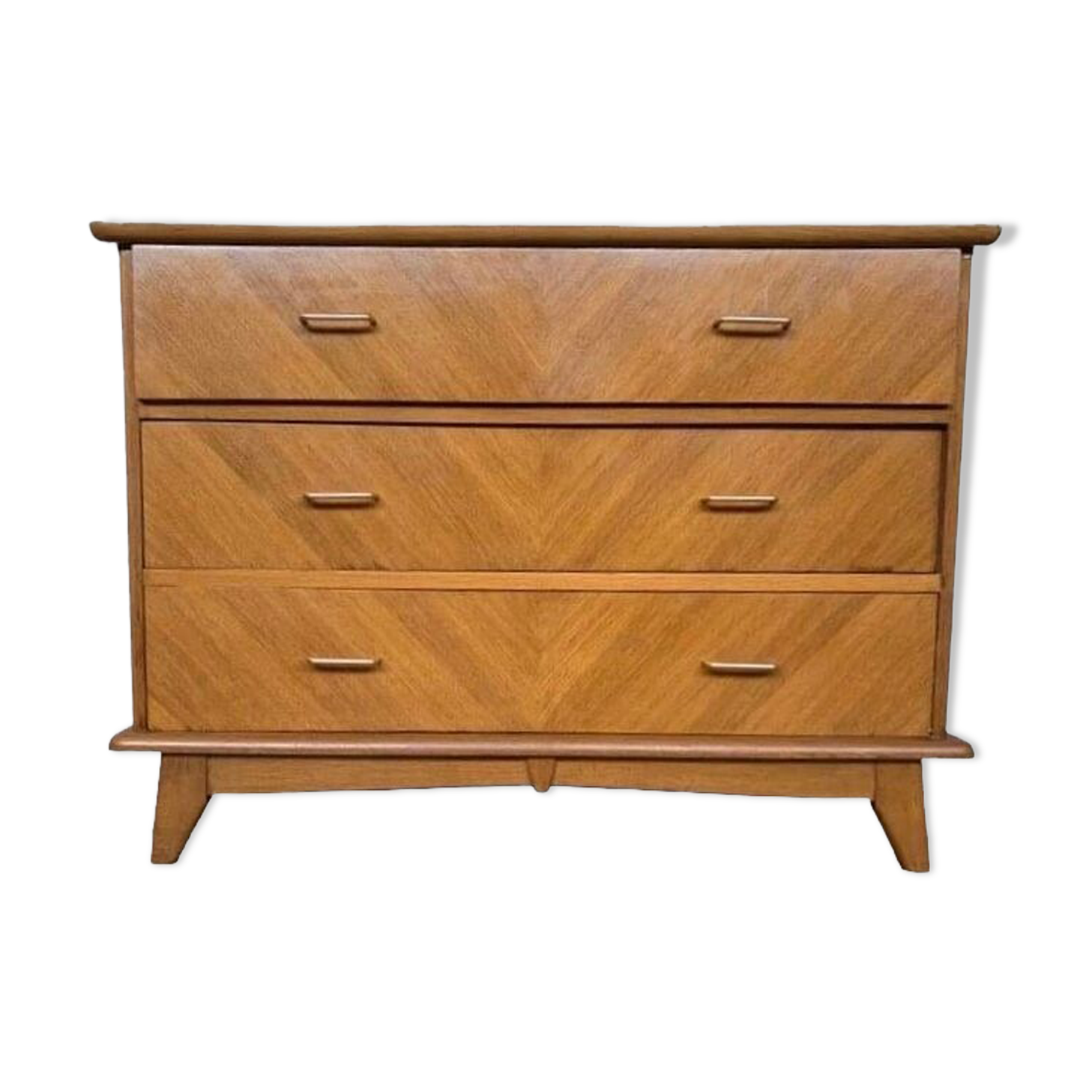 Commode vintage à 3 tiroirs pieds compas en chêne clair