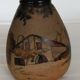 Ciboure stoneware vase, antique, signed Touton 1930, woman spinning in front of her farm.