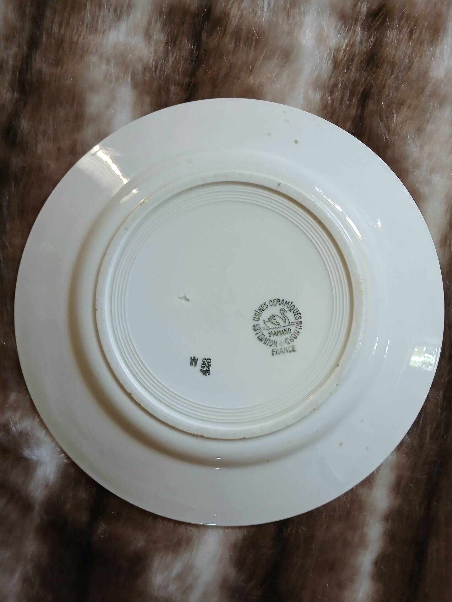 13 mismatched flat plates in ironstone
