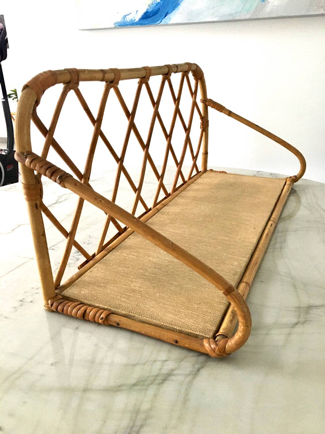 Beautiful vintage rattan and natural bamboo shelf from the 60s