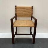 Brutalist armchair in wood and rope