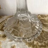 Pair of moulded glass candlesticks, ram heads and masks