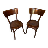 Pair of vintage 1950s baumann curved wood bistro chairs