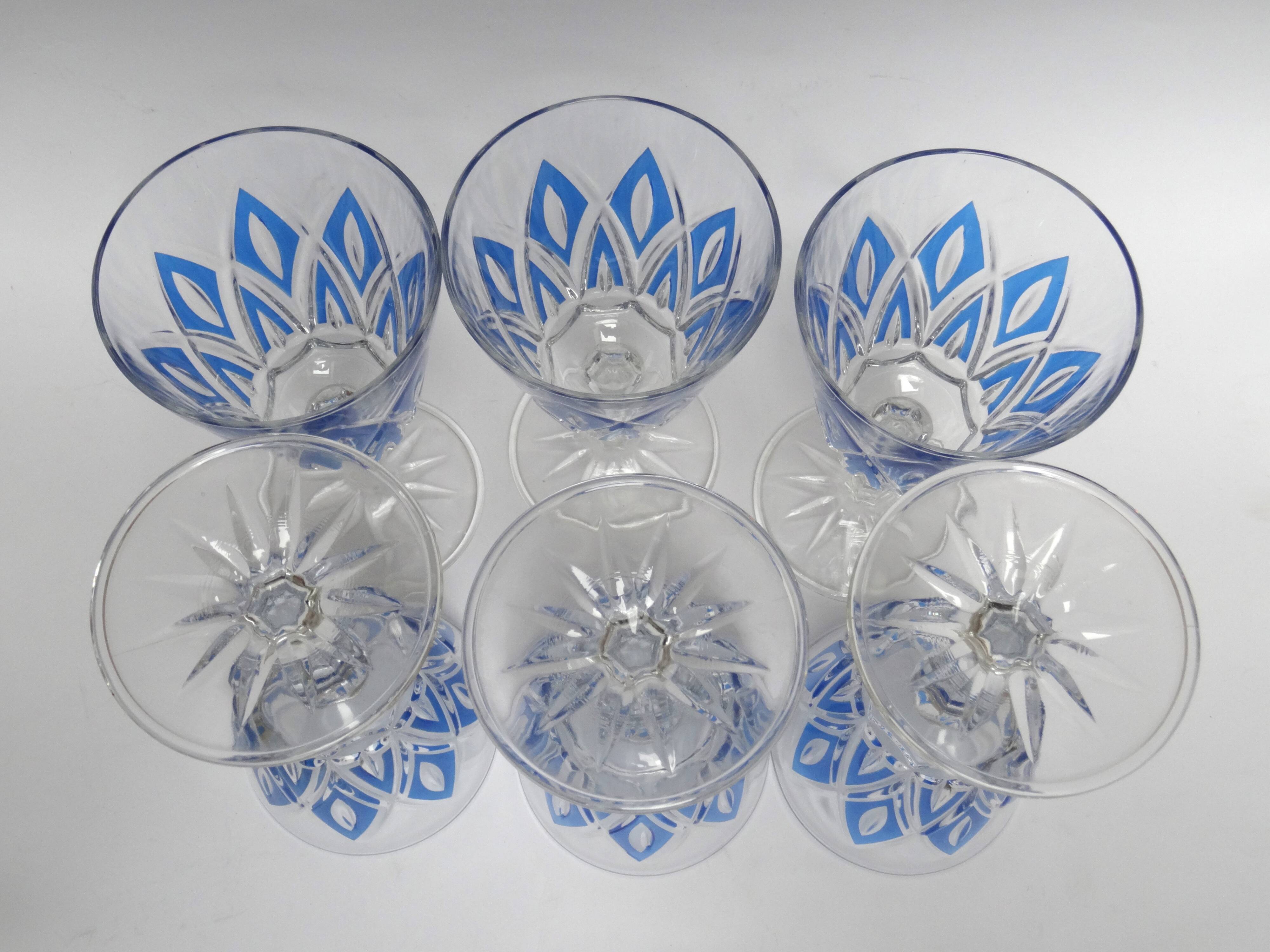 6 water glasses VMC Reims Harlequin blue