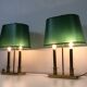 Pair of Two-Light Table Lamps in Brass with Green Shades. Work F