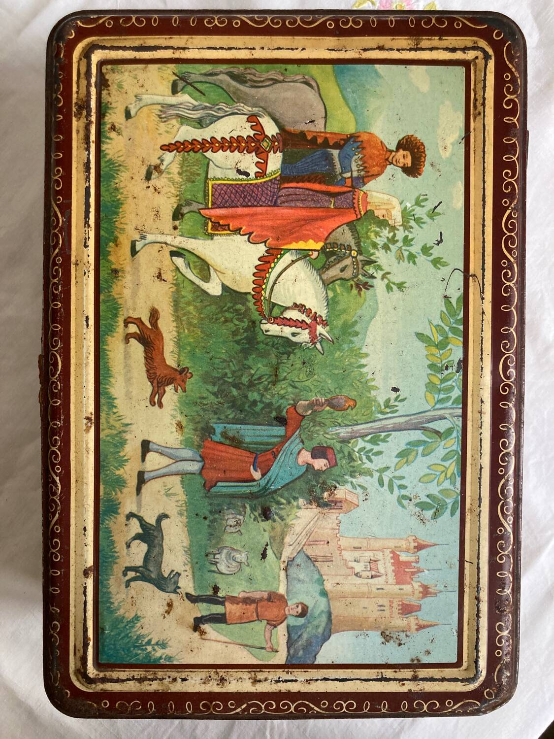 Metal box decorated with medieval pattern