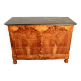 Restoration period commode with walnut burl, marble top.