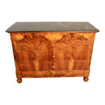 Restoration period commode with walnut burl, marble top.