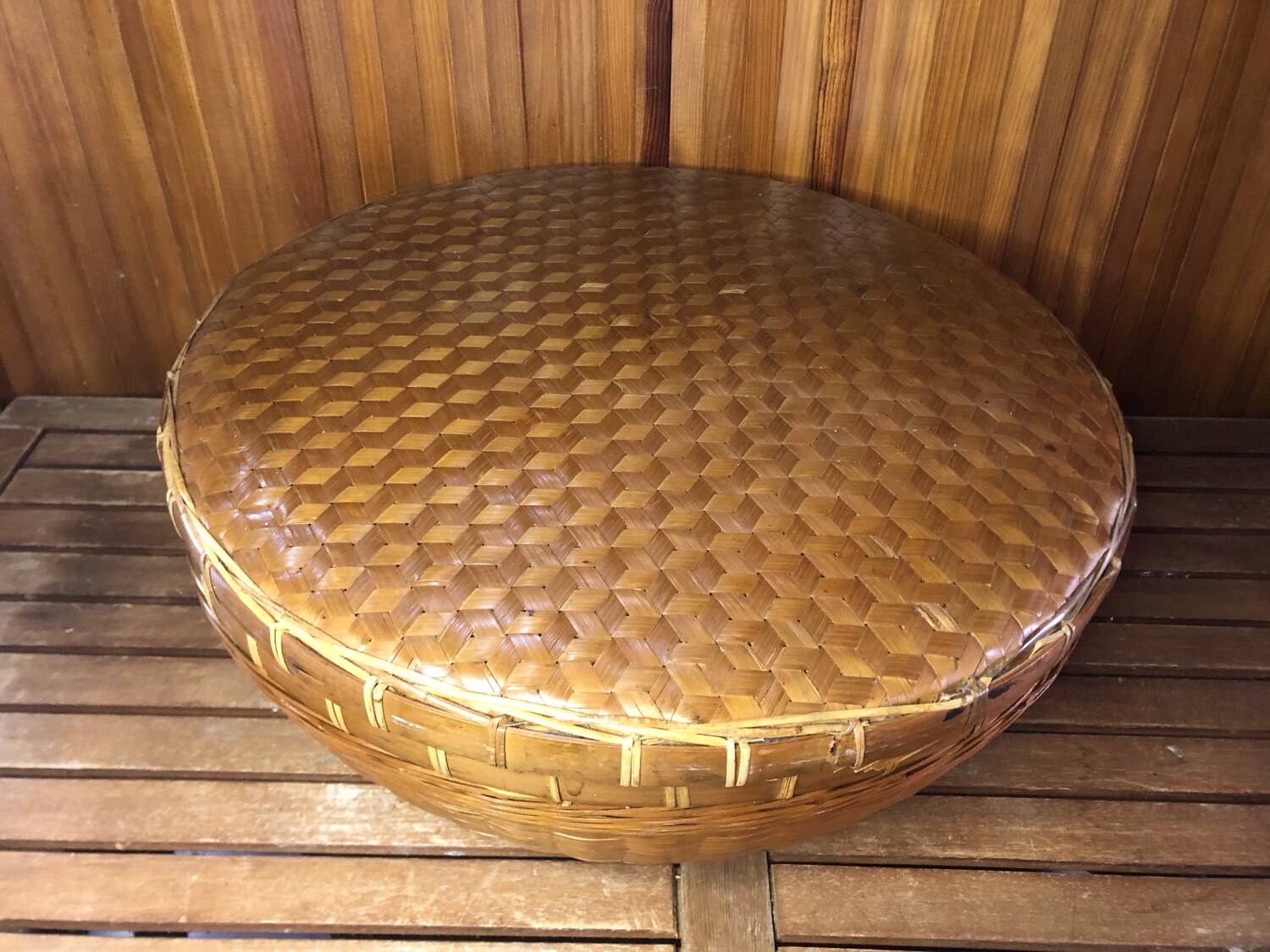 Old vintage rattan & woven straw basket