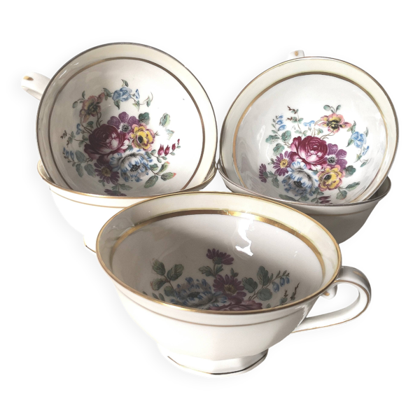 lot de 5 tasses à thé/café limoges ,motif floral