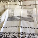 Embroidered white linen tablecloth, square