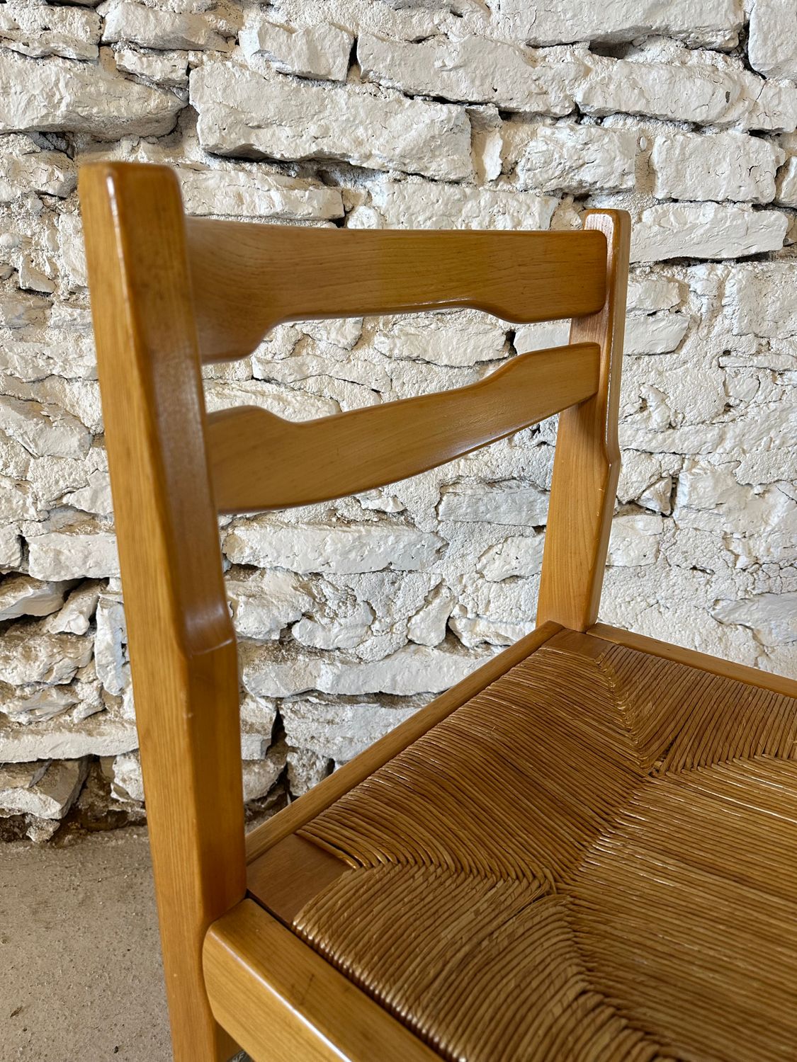 6 Regain House chairs - Elm and straw - 1980 - Vintage - Brutalist