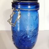 Bocal en verre transparent bleu