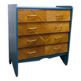 Atypical 1960s Scandinavian chest of drawers in blue Ainhoa Satiné with 4 drawers.