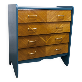 Atypical 1960s Scandinavian chest of drawers in blue Ainhoa Satiné with 4 drawers.