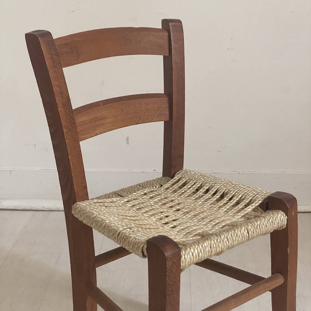 Chaise d'enfant vintage bois et corde