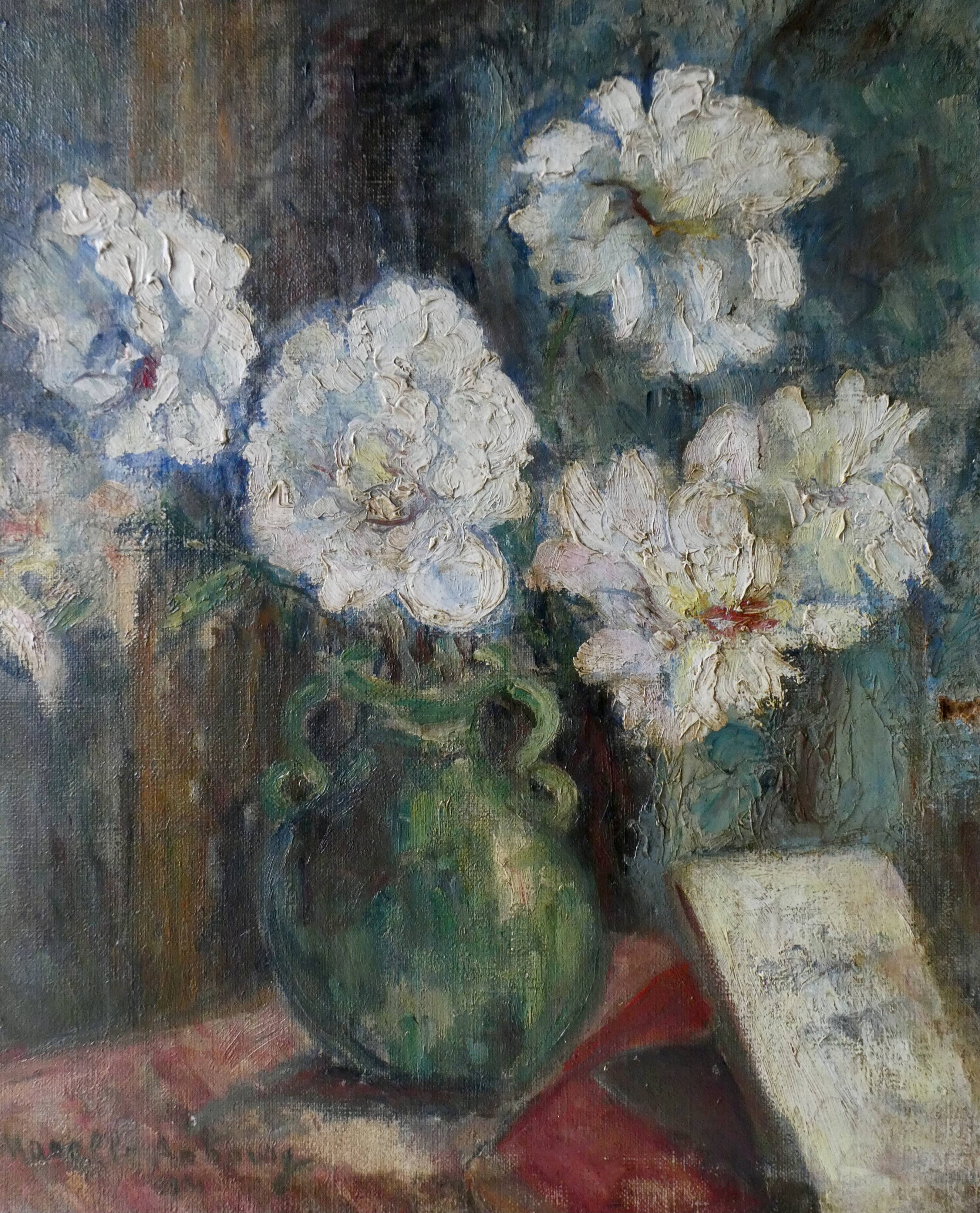 Tableau, huile sur toile, fleurs, signé Marcelle Anhoury, années 30