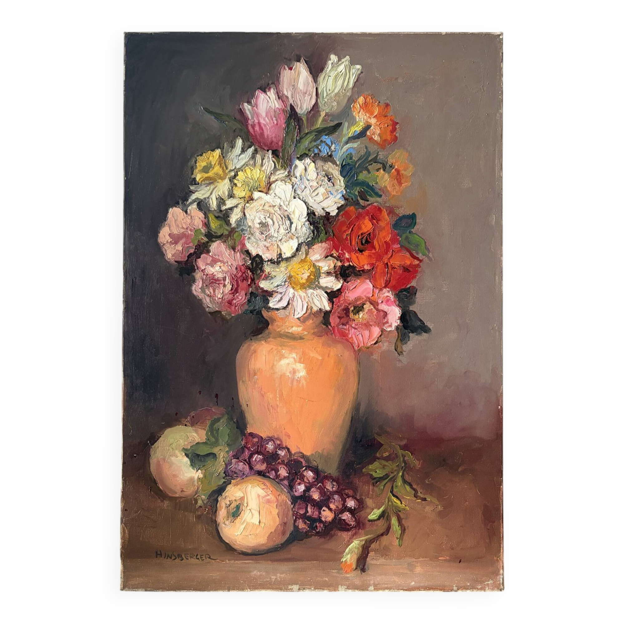 "Roses and fruits" knife oil signed Hinsberger 1992
