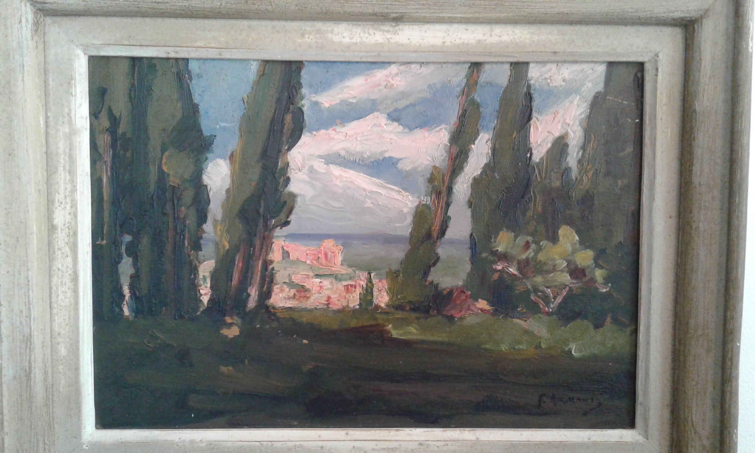 Tableau Ancien huile, paysage de Provence