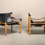 Arne Norell Sirocco Safari Lounge Chairs in Black Leather and Ash, Sweden