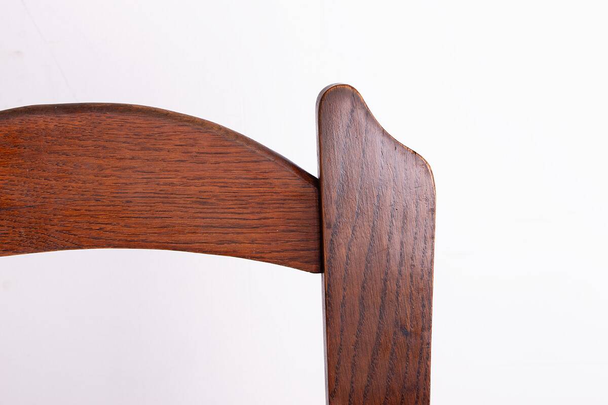 Set of 6 large Brutalist chairs in solid oak from the 1950s.