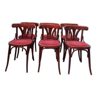 Serie de 6 chaises bistrot en bois courbé