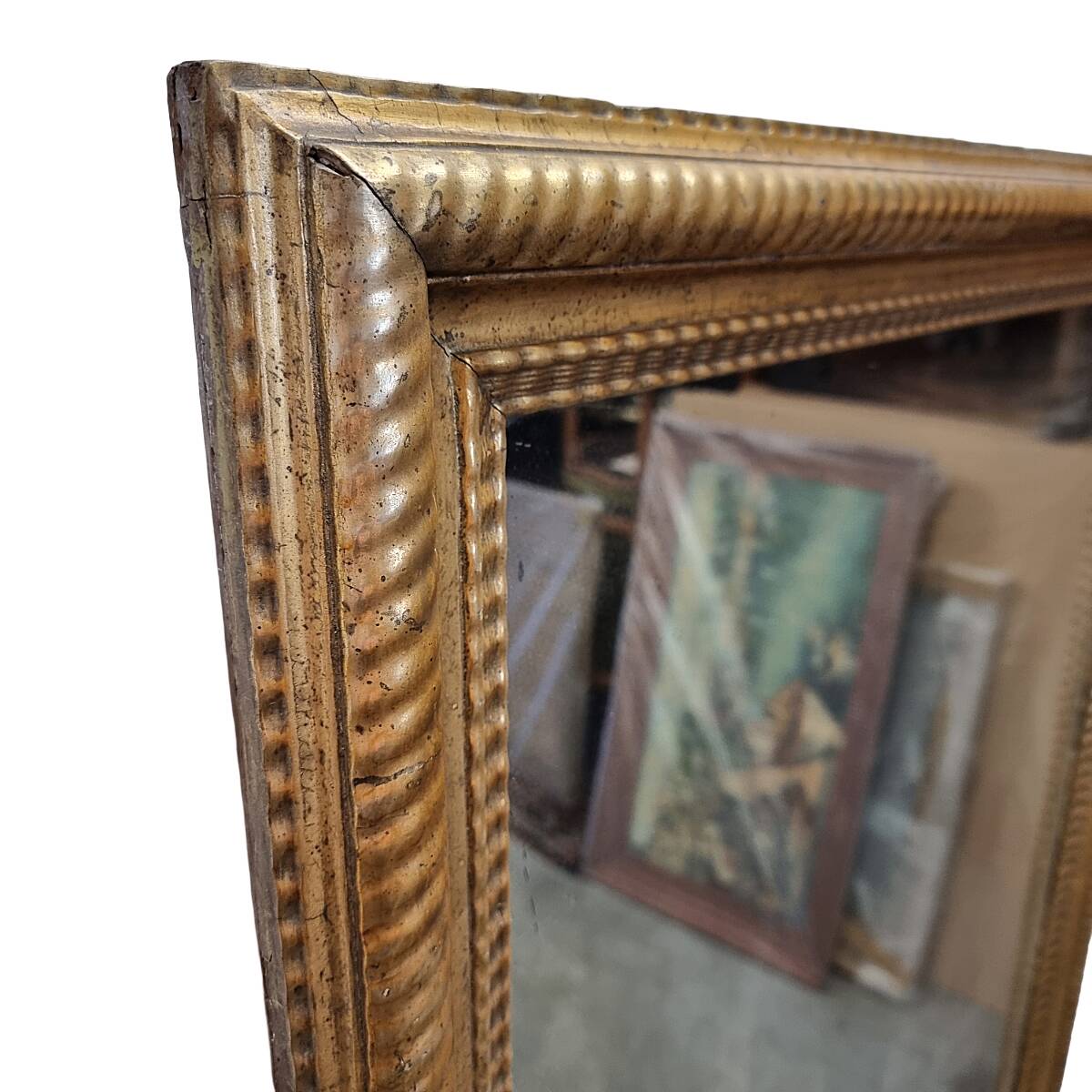 Miroir antique français à cadre doré en ondulation, fin des années 1800