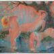 Painting of nude women in an orange landscape.