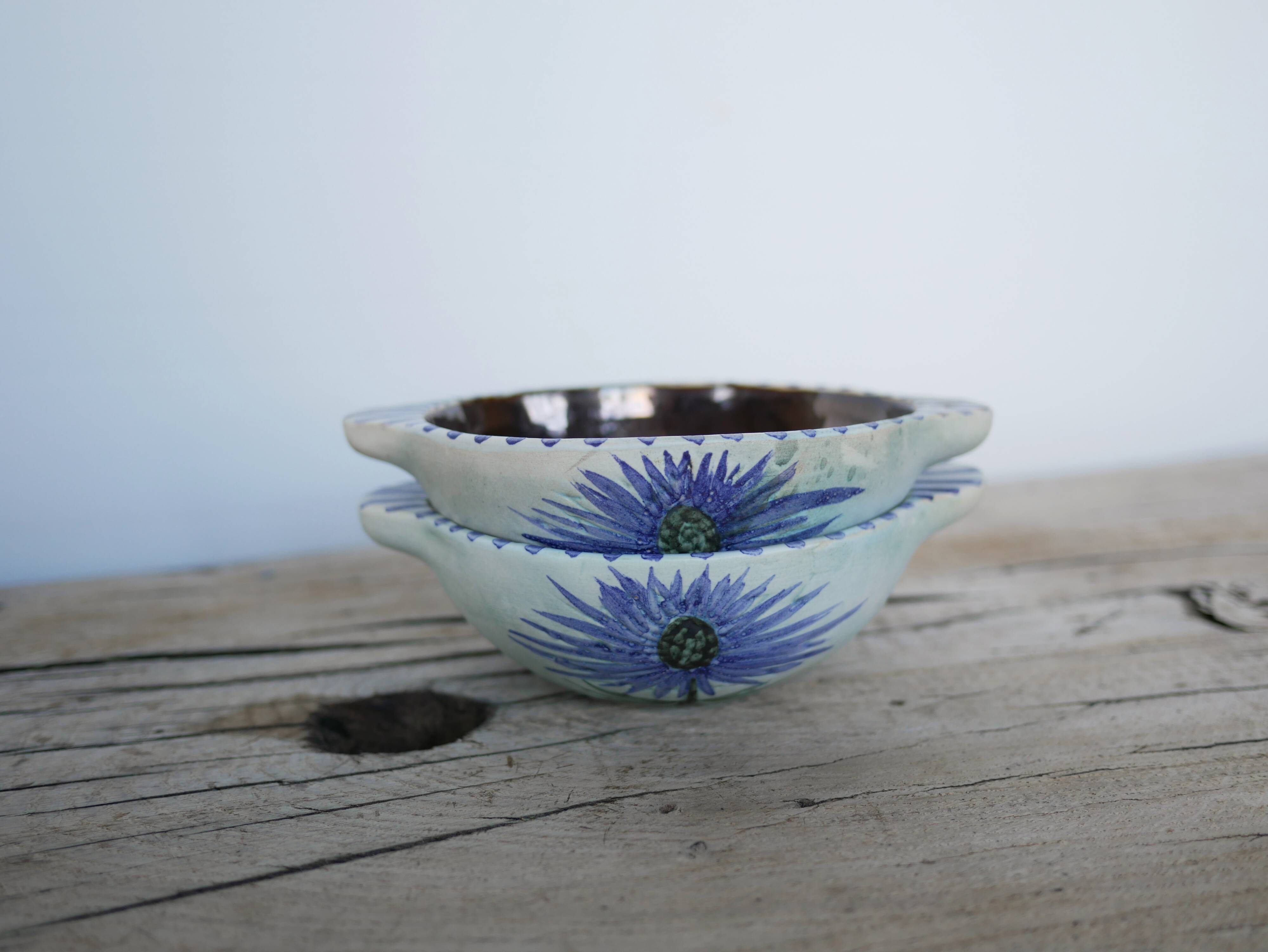 Pair of vintage ceramic thistle bowls by Marie Madeleine Jolly