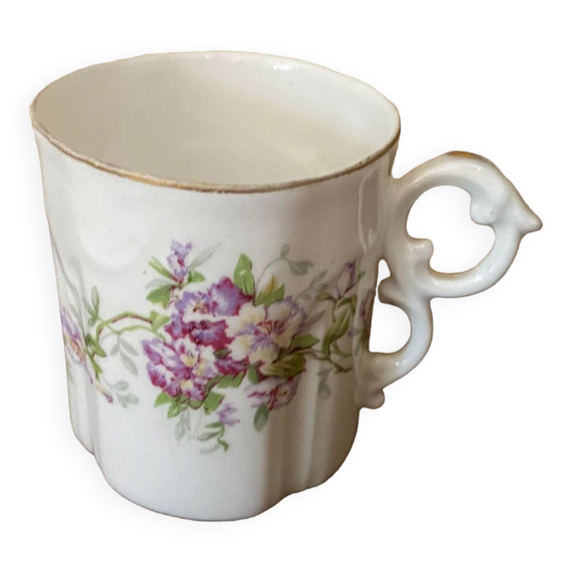 Porcelain cup fine decoration flowers and golden edge