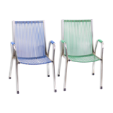 Set of 2 kids chair with scoubidou grid France 60s