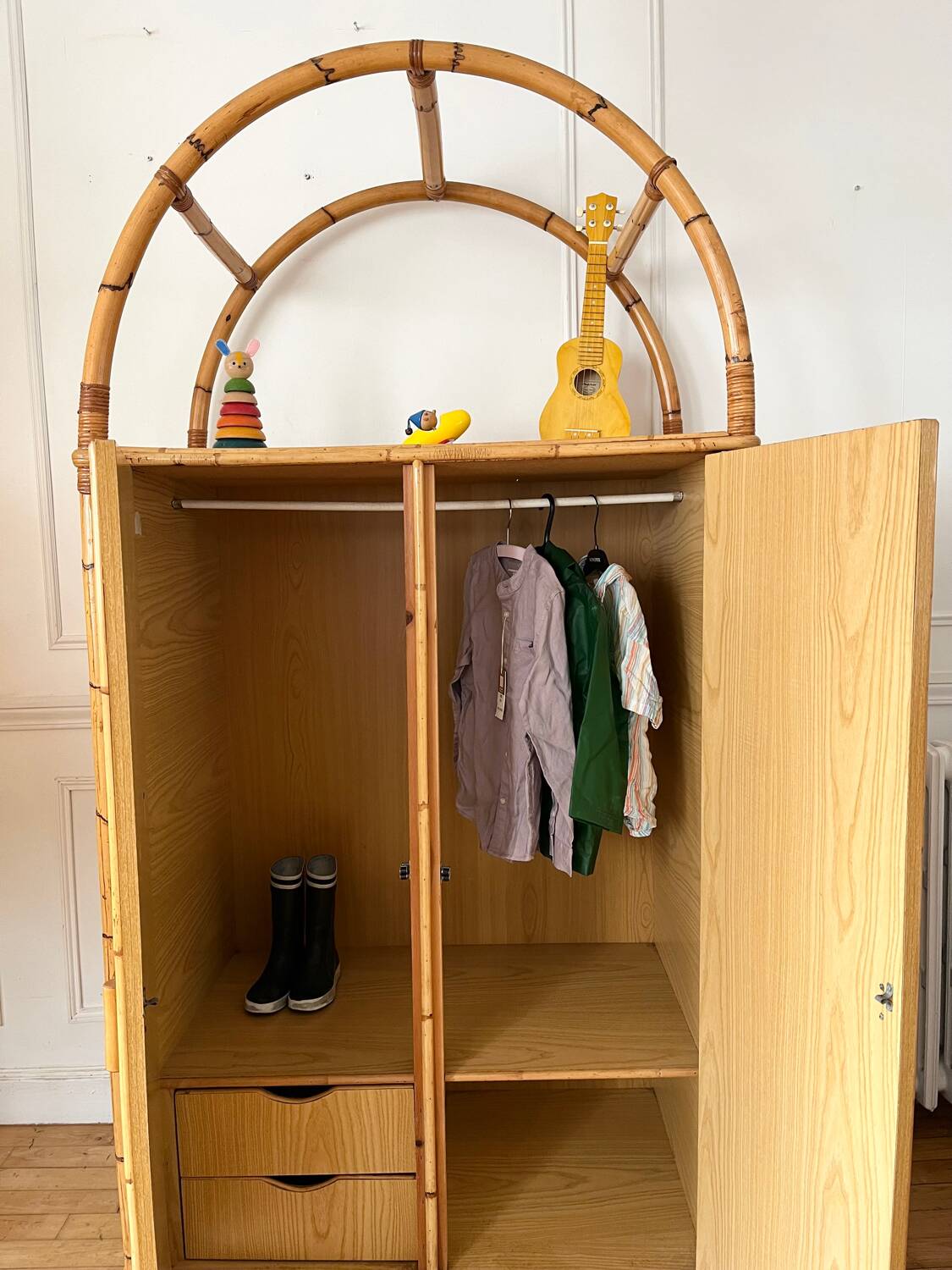 Vintage rattan wardrobe