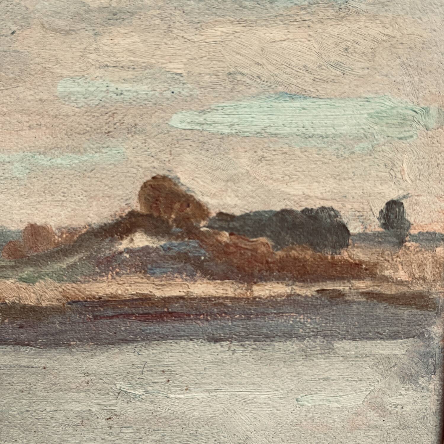 Tableau des années 60 "La berge" signé Paul Rue.