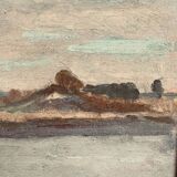 Tableau des années 60 "La berge" signé Paul Rue.