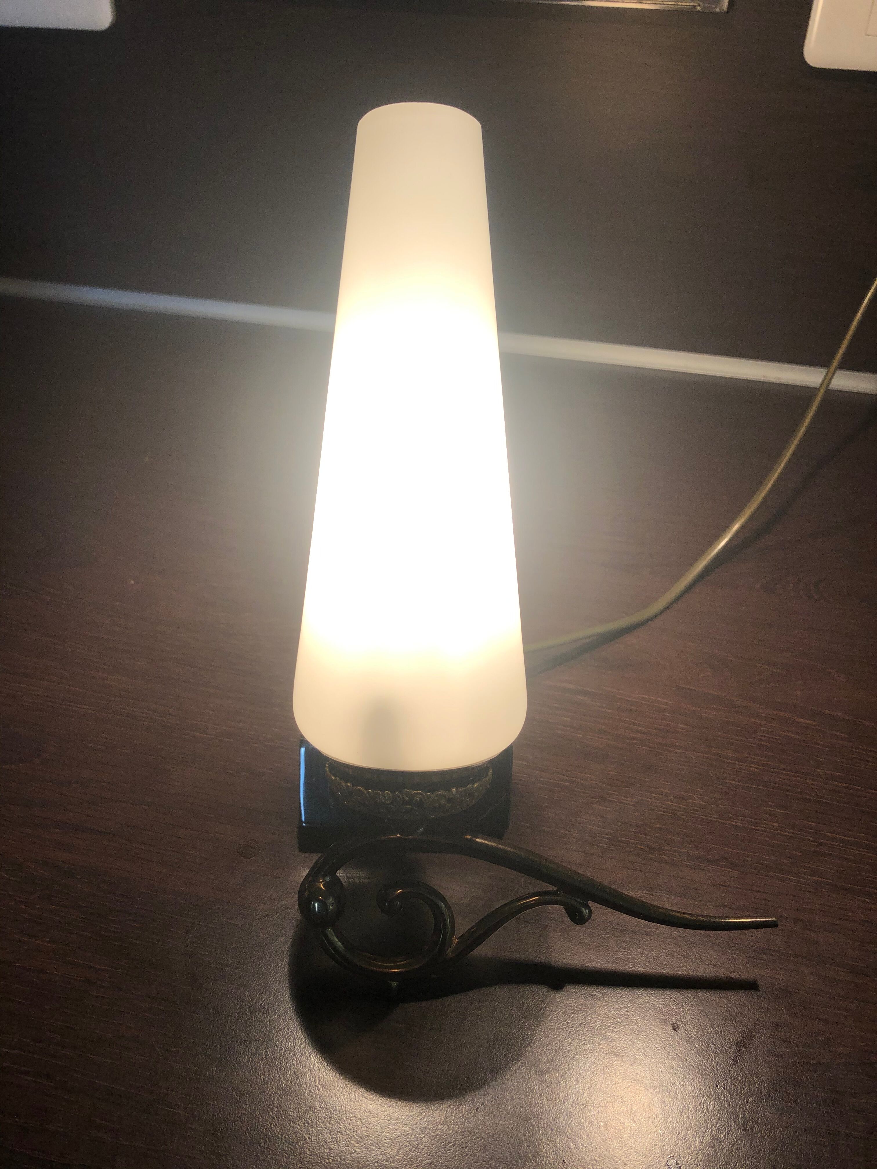 Pair of wall sconces in opaline and brass 60s