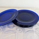 Service of 6 large vintage cobalt blue glass plates by Codec.