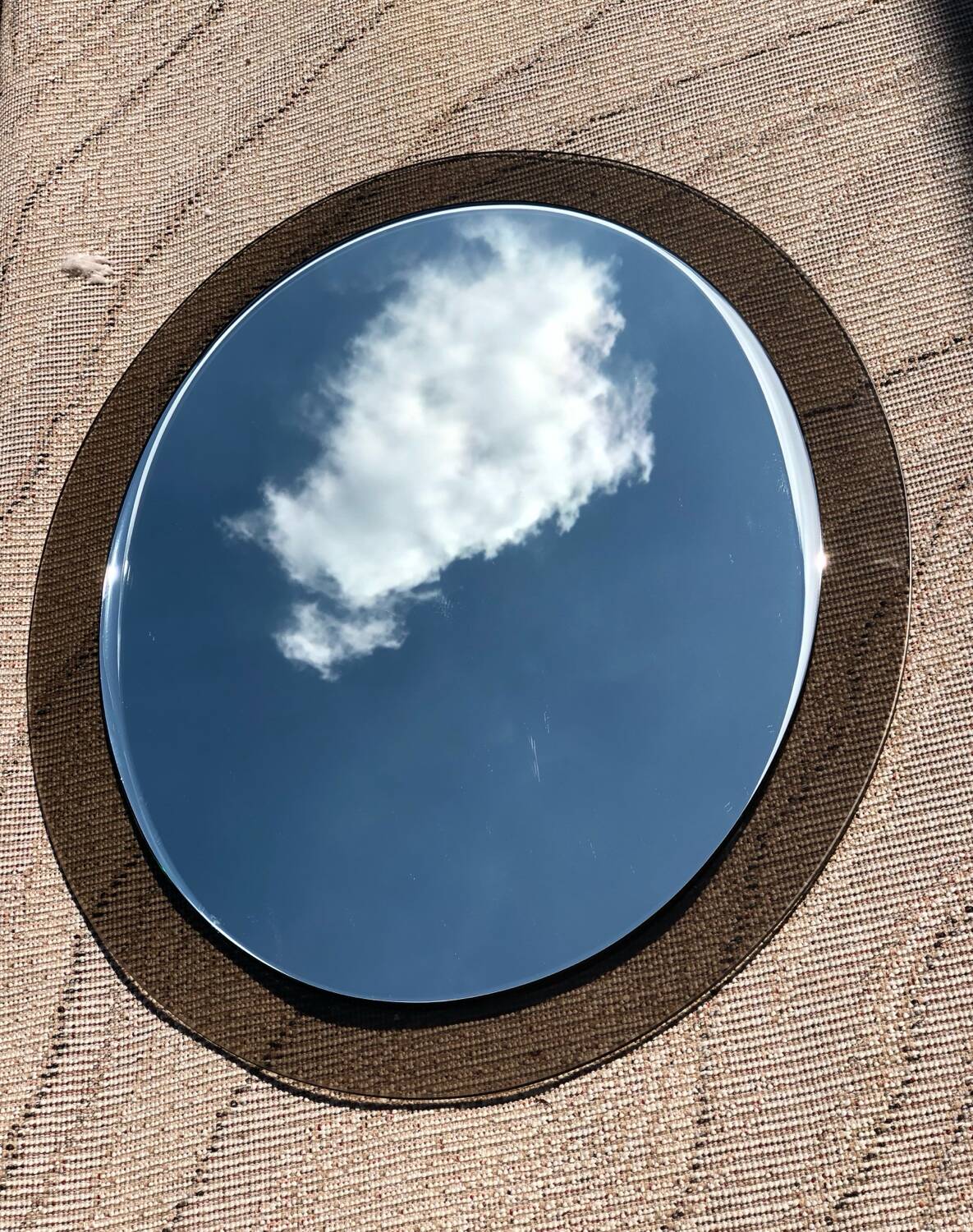 Miroir oval verre fume vintage 1970 marque lupi cristal color