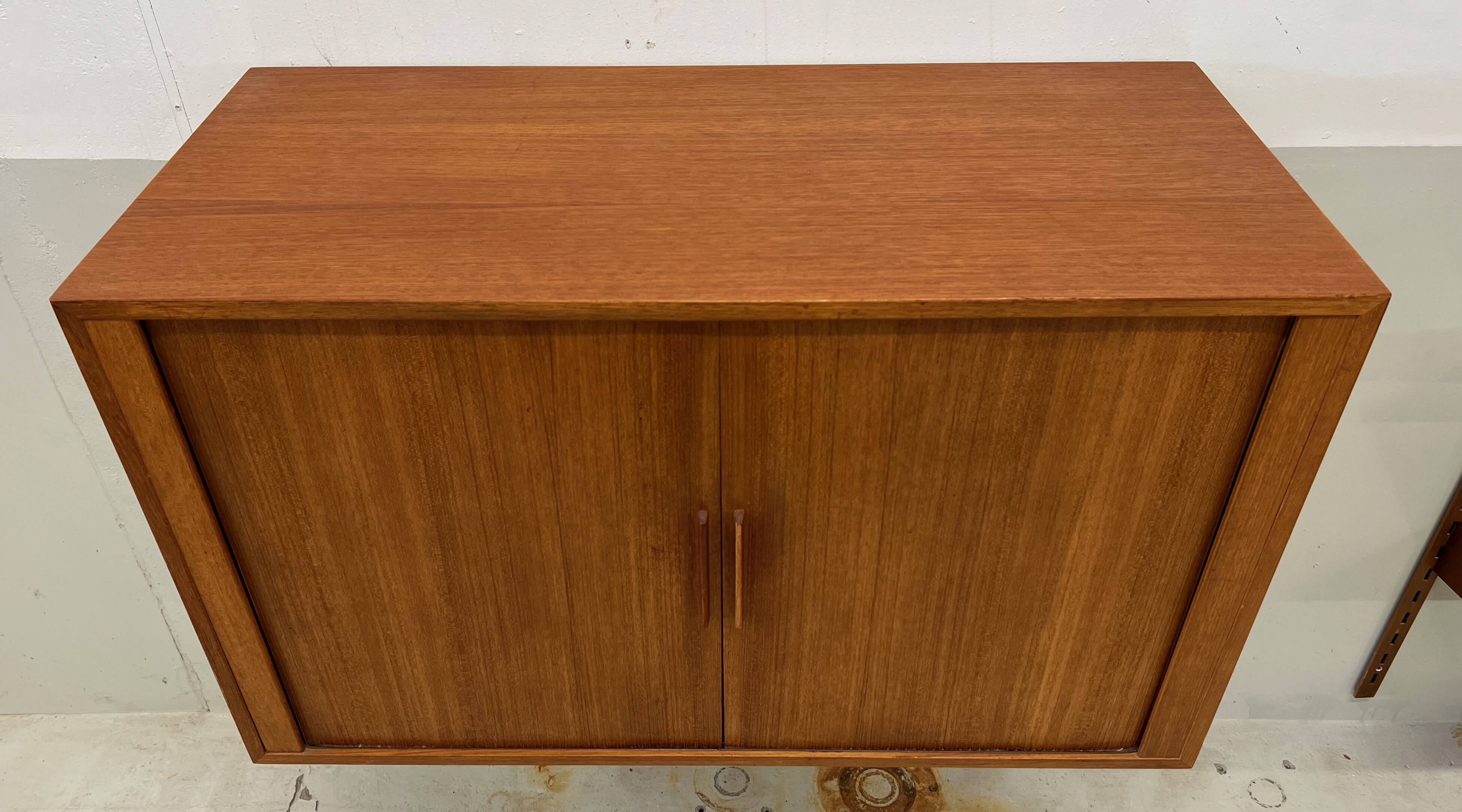 Teak Tambour Door Cabinet By Kai Kristiansen For Feldballes